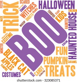 Boo word cloud on a white background. 