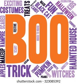 Boo word cloud on a white background. 
