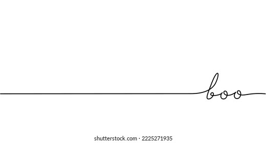 Boo word - continuous one line with word. Minimalistic drawing of phrase illustration.