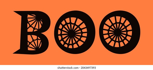 Boo word with spider web inside. Applicable for halloween invitation poster, banner or greeting. Boo funny word. Vector illustration