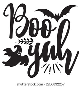 Boo Yah, Fröhliches Halloween Shirt Druckvorlage, Hexenkatze gruselig Haus Dunkelgrüner Riper Bootsprang Grave Pumpkin Skelett Spooky Trick oder Trete