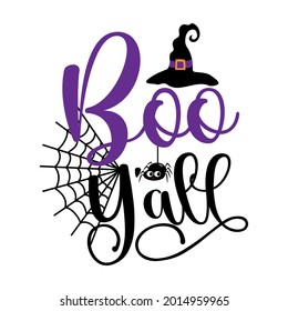 Boo Y'all - Cute spider and witch hat for Halloween. Good for Child fashion, poster, card, label party card, and other gifts design.