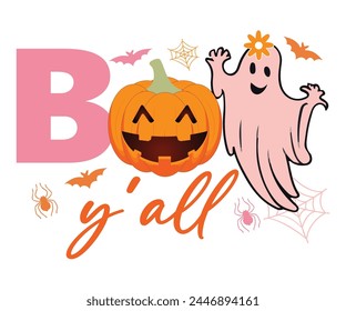 Boo Y'all Svg,Retro,Halloween Svg,Typography,Halloween Quotes,Witches Svg,Halloween Party,Halloween Costume,Halloween Gift,Funny Halloween,Spooky Svg,Funny T shirt,Ghost Svg,Cut file svg