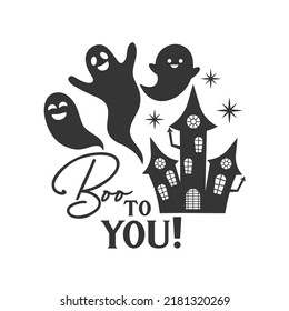 Boo to you farmhouse door hanger. Vector Halloween quote. Halloween round sign design. Round design on white background. 31 October party sign.