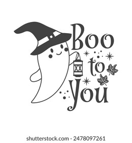 Boo to you Halloween vector quote. Cute ghost vector illustration. Halloween haunted, boo spooky. Happy Holiday quote funny design isolated on white background.