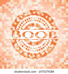 Boob orange tile background illustration. Square geometric mosaic seamless pattern with emblem inside.
