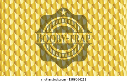 Booby-trap golden emblem. Scales pattern. Vector Illustration. Detailed.