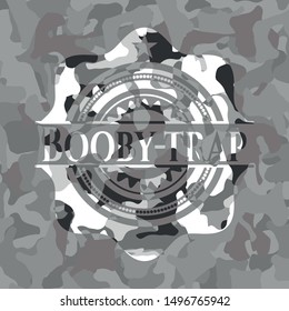 Booby-trap grey camouflaged emblem. Vector Illustration.