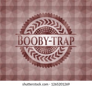 Booby-trap red polygonal badge. Seamless.