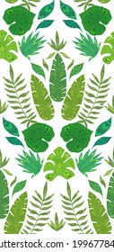 Boockmark with tropical pattern with folk pattern on white background. Natural vector texture with foliage. Jungle wallpaper with tribal decoration. Backdrop with boho rainforest