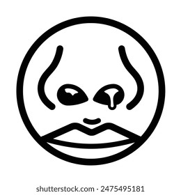 Booger or dried snot nasal mucus in nose icon illustration with black outline isolated on square white background. Simple flat cartoon art styled drawing.