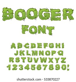 Booger font. Slippery lettering. Snivel alphabet. Green slime letters. Snot ABC. Mucus typography.