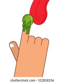 Booger on finger. Tongue licking snot. Eat snivel. Green nasty wad of mucus
