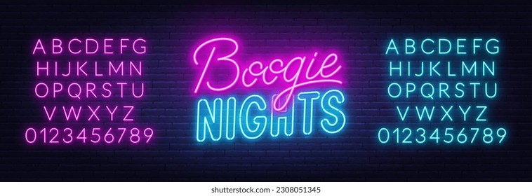 Boogie Night Neon auf Backsteinwand Hintergrund.