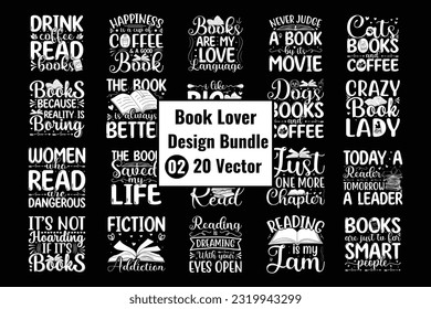 Book 20 Vector Design Bundle SVG, Book design, Book typography bundle, Reading t-shirt, Reading vector, book cute svg file, Reading bundle