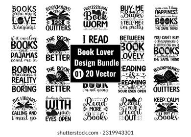 Book 20 Vector Design Bundle SVG, Book design, Book typography bundle, Reading t-shirt, Reading vector, book cute svg file, Reading bundle