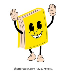 Book 30s cartoon mascot character 40s, 50s, 60s old animation style.