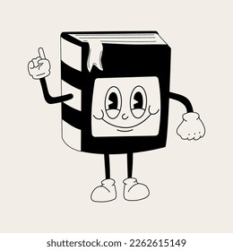 Book 30s cartoon mascot character 40s, 50s, 60s old animation style in black and white color