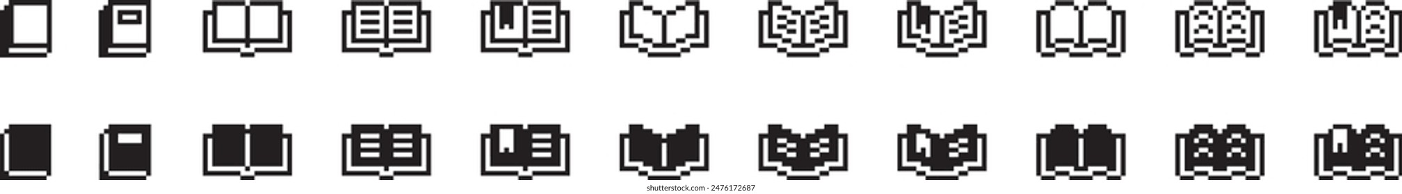 book 8-bit pixel icon. notebook education school classroom reading pictogram graphic design art illustration vector. retro game screen bookmark journal diary pixel art 16-bit 8bit web e-book read note