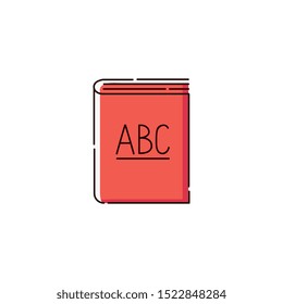 Book with ABC letters the icon or logo element for language school and courses sketch vector illustration isolated on white background. Studying of foreign language symbol.