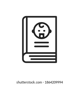 Book about children black line icon. Outline pictogram
