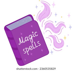 A book about magic and spells for a wizard, on a transparent background.Bright vector illustration.  Background for textiles or book covers,wallpaper, design, graphics, printing, hobbies, invitations.