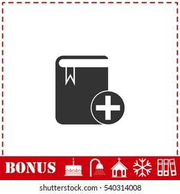 Book add icon flat. Simple vector symbol and bonus icon