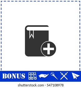 Book add icon flat. Simple vector symbol and bonus icon