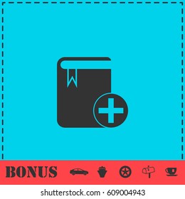 Book add icon flat. Simple vector symbol and bonus icon