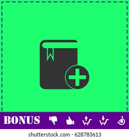 Book add icon flat. Simple vector symbol and bonus icon