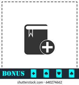 Book add icon flat. Simple vector symbol and bonus icon