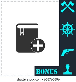 Book add icon flat. Simple vector symbol and bonus icon