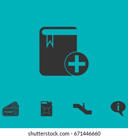 Book add icon flat. Simple vector symbol and bonus icon