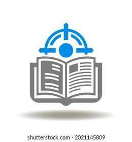 Libro con ilustración vectorial de objetivo. Símbolo de objetivo educativo. Icono de entrenamiento de aprendizaje de objetivos.