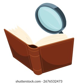 Análise de livro com ilustração de vetor isolado com lupa