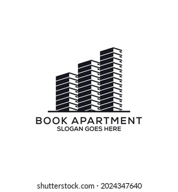 El diseño del logotipo del apartamento del libro, vector de construcción de monogramas, puede utilizarse como símbolos, identidad de marca, logotipo de la empresa, iconos u otros.