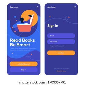 Book App Mobile Onboarding Screens, Log In And Sign In Pages, UI UX Web Elements. Beautiful Simple Design. 