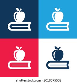 Book With Apple blue and red four color minimal icon set