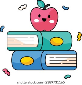 book with apple cute sticker icon design 
