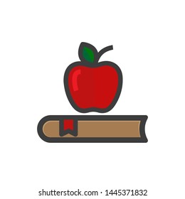 Book with apple flat icon vector illustration