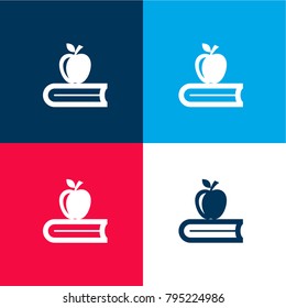 Book with apple four color material and minimal icon logo set in red and blue