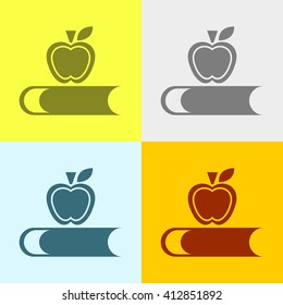 Book & Apple Icon on Four Different Backgrounds. Eps-10.