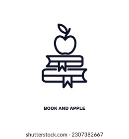 book and apple icon. Thin line book and apple icon from education and science collection. Outline vector isolated on white background. Editable book and apple symbol can be used web and mobile