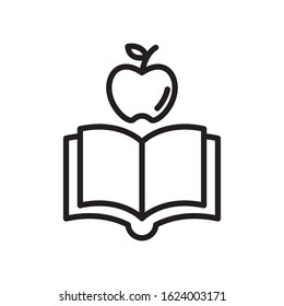 Book with apple icon in trendy outline style design. Vector graphic illustration. Suitable for website design, logo, app, and ui. Editable vector stroke. EPS 10.