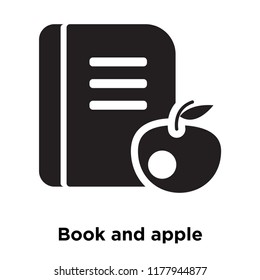 Book and apple icon vector isolated on white background, logo concept of Book and apple sign on transparent background, filled black symbol