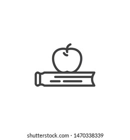 Book and apple line icon. linear style sign for mobile concept and web design. Apple on a book outline vector icon. Education symbol, logo illustration. Vector graphics