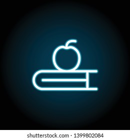 book, apple neon icon. Simple thin line, outline vector of Book icons for UI and UX, website or mobile application on dark blue gradient background
