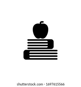 Book and apple vector icon in black solid flat design icon isolated on white background