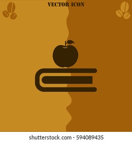 Book with apple vector  icon Coffee symbol background.