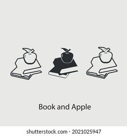 Book and apple vector icon illustration sign for web and design